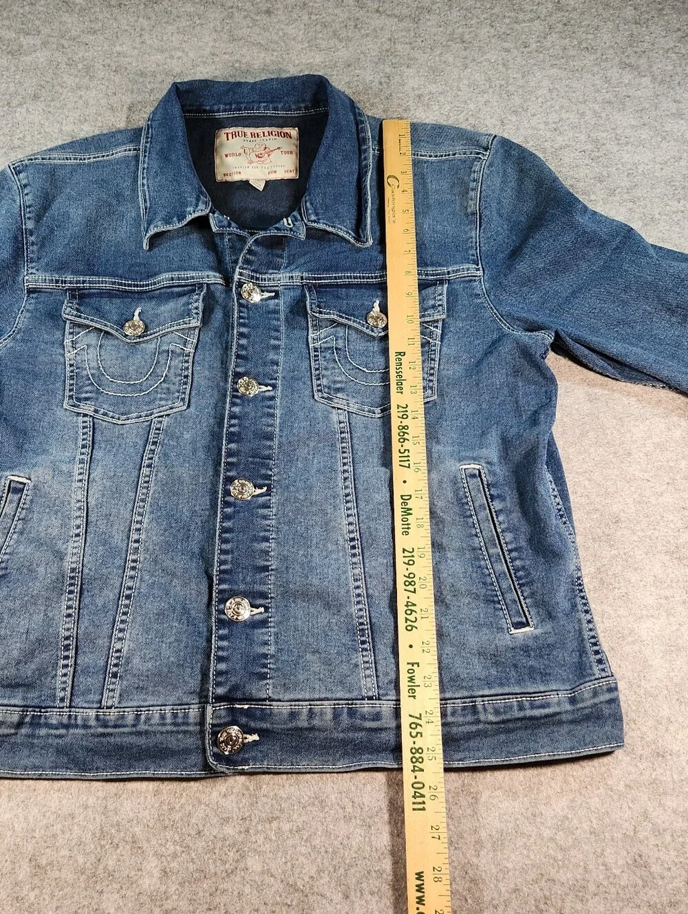 True Religion World Tour Men's Blue Denim Jacket Size Large